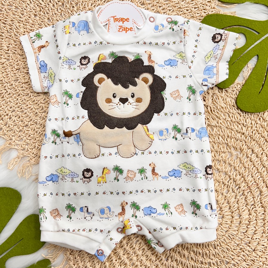 Macacão Curto de Malha - Leão Baby - Off White